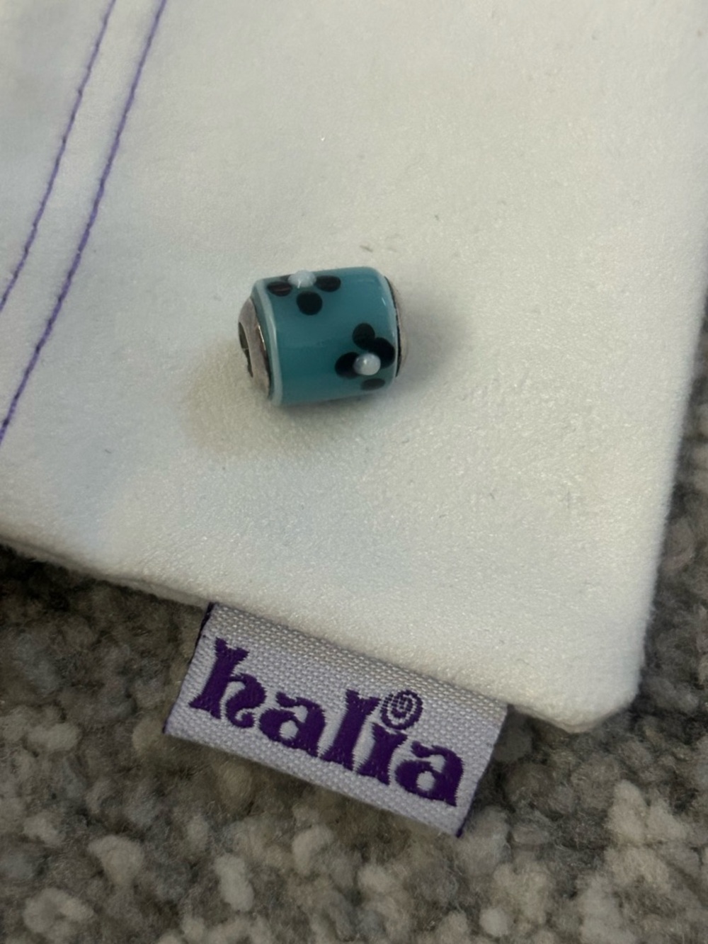 Halia Glass Bead Charm in Teal with Black & White Flower Dots